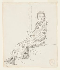 Dziewczyna siedząca na schodku na ganku autorstwa Winslow Homer