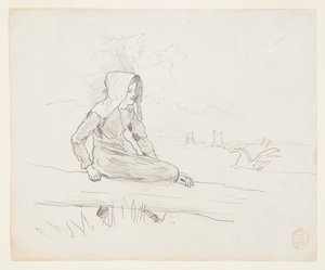 Dziewczyna siedząca na pniu drzewa autorstwa Winslow Homer