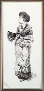 Dziewczyna z wachlarzem (węgiel na papierze) autorstwa Winslow Homer
