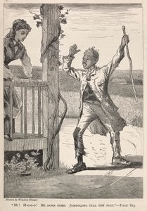 "Cześć! H-O-O-O!  Przyszedł.  Jumboloro powie ci pierwszy". autorstwa Winslow Homer