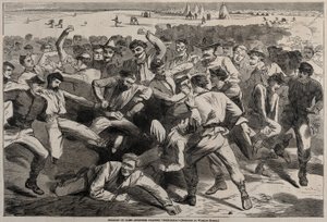 Wakacje w obozie - Żołnierze grający w piłkę nożną, 1865. autorstwa Winslow Homer
