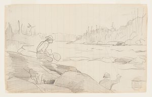 Mężczyźni wędkujący na wędkę i sieć autorstwa Winslow Homer