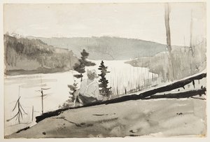 Górska rzeka lub jezioro autorstwa Winslow Homer