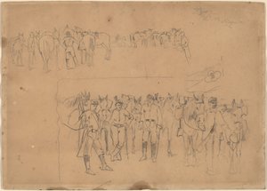 Oficerowie i konie w spoczynku autorstwa Winslow Homer
