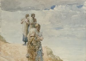 On The Cliff, Cullercoats, c.1881-82 (akwarela i węgiel na papierze tkanym) autorstwa Winslow Homer