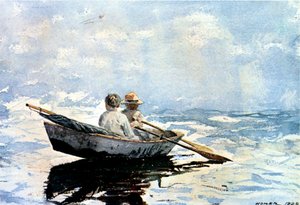 Wiosłowanie łodzią, 1880 (wc na papierze na pokładzie) autorstwa Winslow Homer