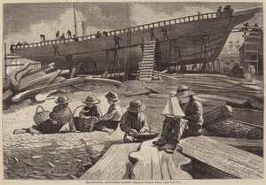 Budowa statków, Gloucester Harbor, opublikowana w 1873 r. autorstwa Winslow Homer