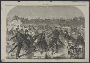 Jazda na łyżwach po stawie łyżwiarskim dla kobiet w Central Parku w Nowym Jorku, 1860. autorstwa Winslow Homer