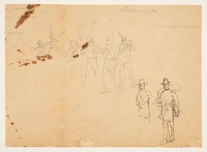 Szkice pojedynczych figurek piechoty i sygnatury ćwiczeń autorstwa Winslow Homer