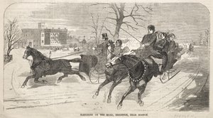 Jazda na sankach po drodze, Brighton, niedaleko Bostonu autorstwa Winslow Homer