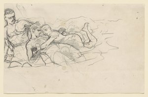 Stojący mężczyzna patrzący na dwie tonące postacie (studium do obrazu Prąd wsteczny) autorstwa Winslow Homer