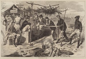 Święto Dziękczynienia w Obozie, opublikowane 1862. autorstwa Winslow Homer