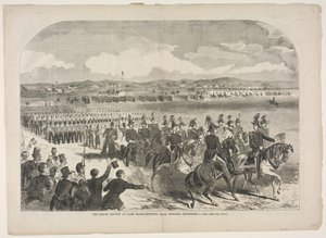 Wielka parada w obozie Massachusetts, niedaleko Concord, 9 września 1859 r. autorstwa Winslow Homer