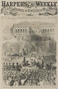 Procesja inauguracyjna w Waszyngtonie przechodząca przez bramę Kapitolu (ze szkicu naszego specjalnego artysty), 1861 (drzeworyt) autorstwa Winslow Homer