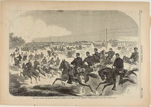 Kawaleria i artyleria Unii ruszają w pościg za rebeliantami w górę Yorktown Turnpike autorstwa Winslow Homer