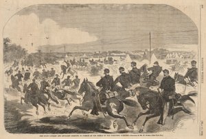 Kawaleria i artyleria Unii rozpoczynają pościg za rebeliantami drogą Yorktown Turnpike, z Harper