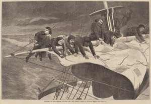 Zima na morzu - biorąc żagle z wybrzeża, opublikowana w 1869 r. autorstwa Winslow Homer