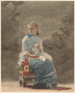 Szycie Kobieta, 1878-9 (akwarela na grafitowym papierze akwarelowym w kolorze złamanej bieli) autorstwa Winslow Homer