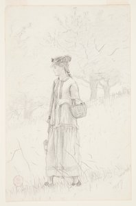 Młoda kobieta niosąca kosz autorstwa Winslow Homer