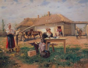 Przybycie nauczyciela do wioski autorstwa Wladimir Jegorowitsch Makowski