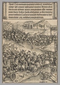 Bitwa pod Guinegate, płyta 4 z historycznych scen z życia cesarza Maksymiliana I z łuku triumfalnego autorstwa Wolf Traut