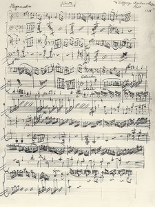 Początek Sonaty fortepianowej a-moll. KV310. Autograf. 1778