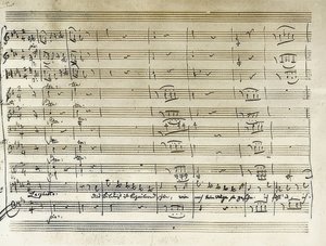 Odręczne pismo początku arii portretowej Tamino z Czarodziejskiego Fletu. Przepisywanie notatek. 1791