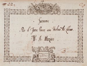 Frontyspicjum sonaty na fortepian i skrzypce Mozarta. autorstwa Wolfgang Amadeus Mozart