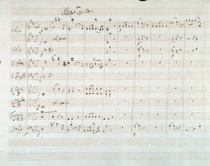 Strona partytury muzycznej Symphony NO. 8 D-dur Mozarta (1768) autorstwa Wolfgang Amadeus Mozart