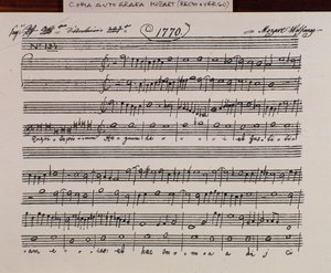 Strona z nutami do Seek the first Kingdom of God Mozarta w celu uzyskania tytułu Accademia filarmonico, wersja poprawiona przez ojca Martiniego (1770) autorstwa Wolfgang Amadeus Mozart