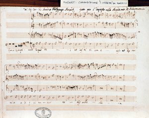 Strona z nutami Szukaj pierwszego królestwa Bożego Mozarta, aby uzyskać tytuł Accademico filarmonico (1770) autorstwa Wolfgang Amadeus Mozart