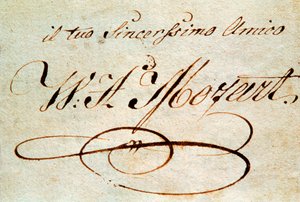 Podpis austriackiego kompozytora Wolfganga Amadeusza Mozarta (1756-1791)