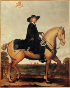 Christoph Bernhard von Galen na koniu przed sylwetką M