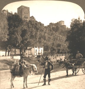 Mury i wieże Alhambry, Granada, Hiszpania, 1896 r. autorstwa Works and Sun Sculpture Studios