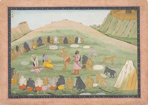 Hanuman ożywia Ramę i Lakszmanę ziołami leczniczymi..., seria Ramajana, ca. 1790. autorstwa Workshop active in the First generation