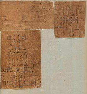 Strona z albumu z rysunkami i kilkoma rycinami architektury, Int..., ca. 1800-1850. Twórcy: Warsztat Charlesa Perciera, Warsztat Pierre