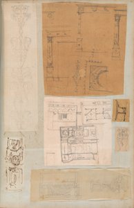 Strona z albumu z rysunkami i kilkoma rycinami architektury, Int..., ca. 1800-1850. Twórcy: Warsztat Charlesa Perciera, Warsztat Pierre