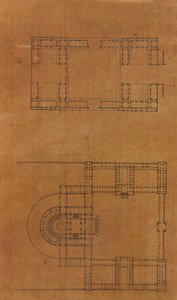 Strona z albumu z rysunkami i kilkoma rycinami architektury, Int..., ca. 1800-1850. Twórcy: Warsztat Charlesa Perciera, Warsztat Pierre