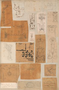 Strona z albumu z rysunkami i kilkoma rycinami architektury, Int..., ca. 1800-1850. Twórcy: Warsztat Charlesa Perciera, Warsztat Pierre