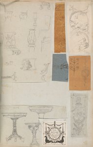 Strona z albumu z rysunkami i kilkoma rycinami architektury, Int..., ca. 1800-1850. Twórcy: Warsztat Charlesa Perciera, Warsztat Pierre