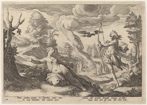 Zabójcza korona Apolla autorstwa Workshop of Hendrick Goltzius, after Hendrick Goltzius