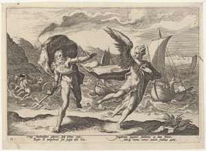 Coronis zmienił się we wronę autorstwa Workshop of Hendrick Goltzius, after Hendrick Goltzius
