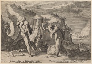 Deucalion i Pyrra zaludniają Ziemię autorstwa Workshop of Hendrick Goltzius, after Hendrick Goltzius