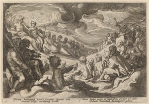 Jowisz zasięga rady bogów w sprawie zniszczenia wszechświata autorstwa Workshop of Hendrick Goltzius, after Hendrick Goltzius