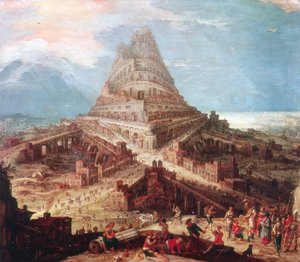 Budowa wieży Babel, XVI w. autorstwa Workshop of Hendrik van Cleve III