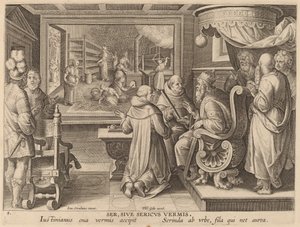 Ser, Sive Sericus Vermis (Jedwab lub Jedwabnik) autorstwa Workshop of Philip Galle after Jan van der Straet