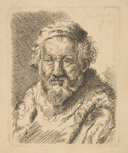 Popiersie starca w płaszczu i futrzanym kołnierzu copy.n.d. autorstwa Workshop of Rembrandt