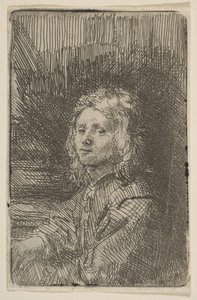 Młody mężczyzna, połowa długości, 1620-69. autorstwa Workshop of Rembrandt