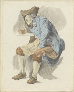 Siedzący mężczyzna zapala fajkę podczas testu autorstwa Woutherus Mol