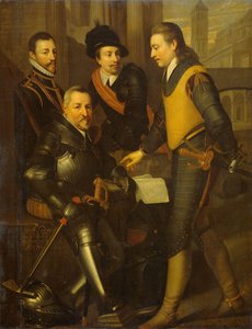 Portret grupowy czterech braci Wilhelma I, księcia Orańskiego: Jana (1535-1606), Hendrika (1550-74), Adolfa (1540-68) i Lodewijka (1538-74), hrabiów Nassau autorstwa Wybrand de Geest (I) (workshop of)